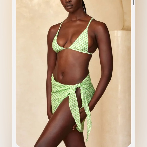 Monday Swimwear South Beach Sarong coverup bikini skirt Cypress Geo green linen - Picture 2 of 4